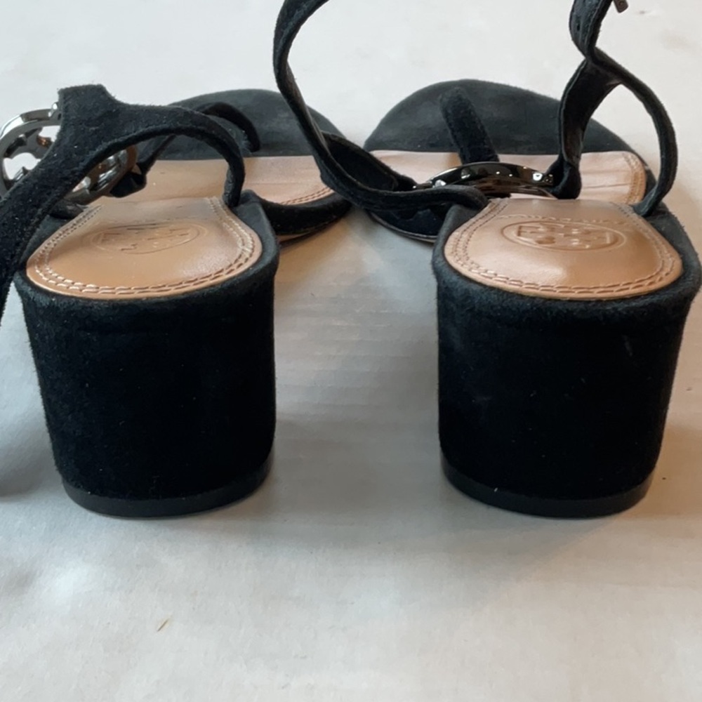 Tory Burch black suede sandal w/ rhinestone logo Size 8 - Picture 7 of 13